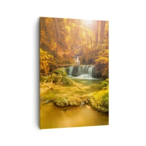 Obraz na plátně - Lesní vodopád ve zlaté - 70x100 cm
