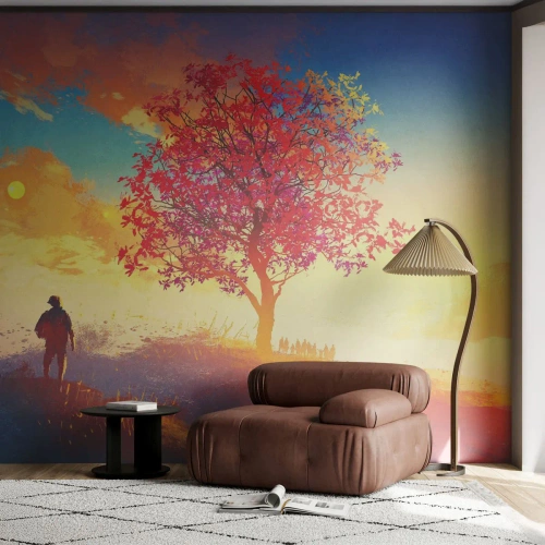 Fototapeta Premium Canvas - Poutník u cíle - Krajina, Strom, Poutník - 250x175 cm