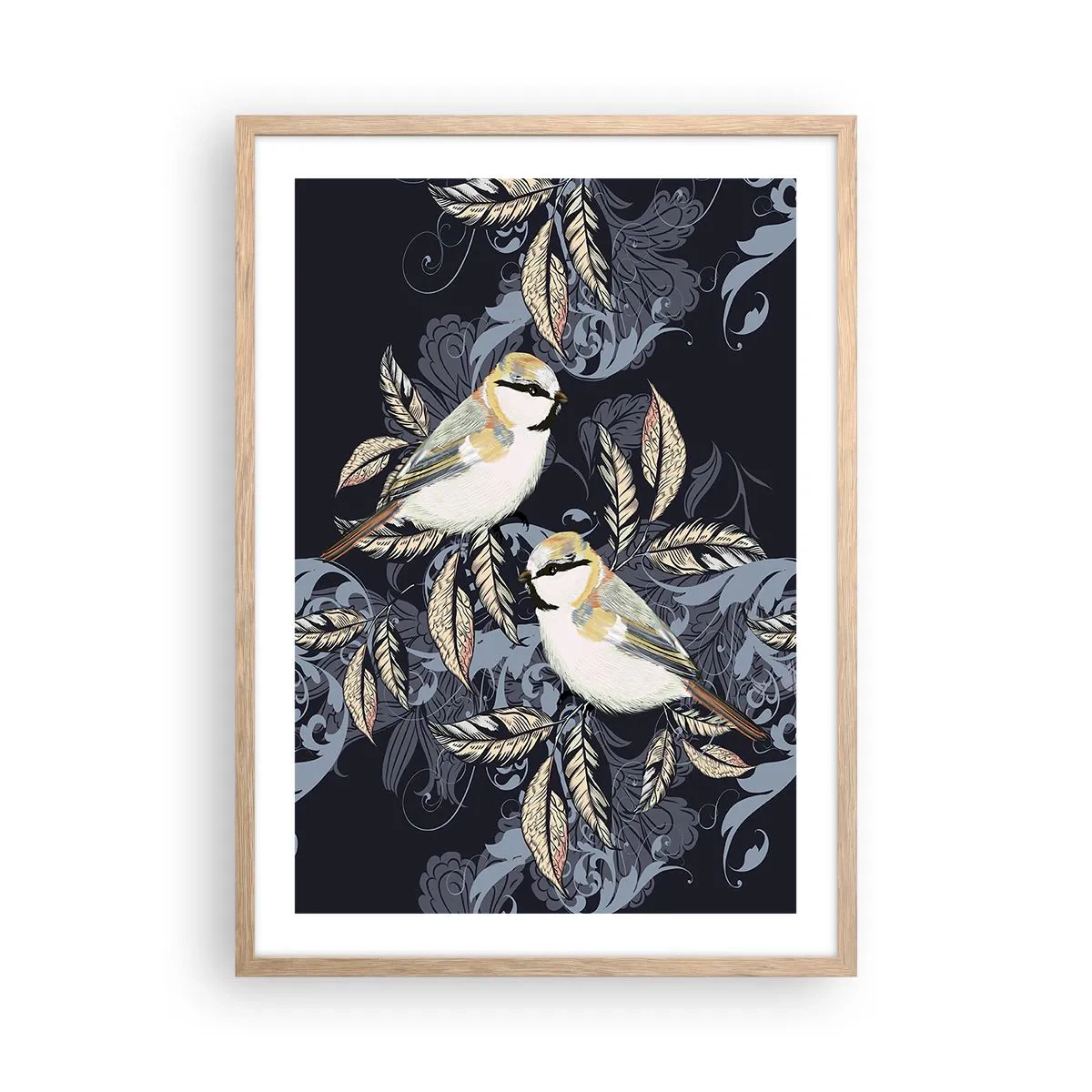 Plakát v rámu světlý dub - Žlutomodrá píseň - 50x70 cm