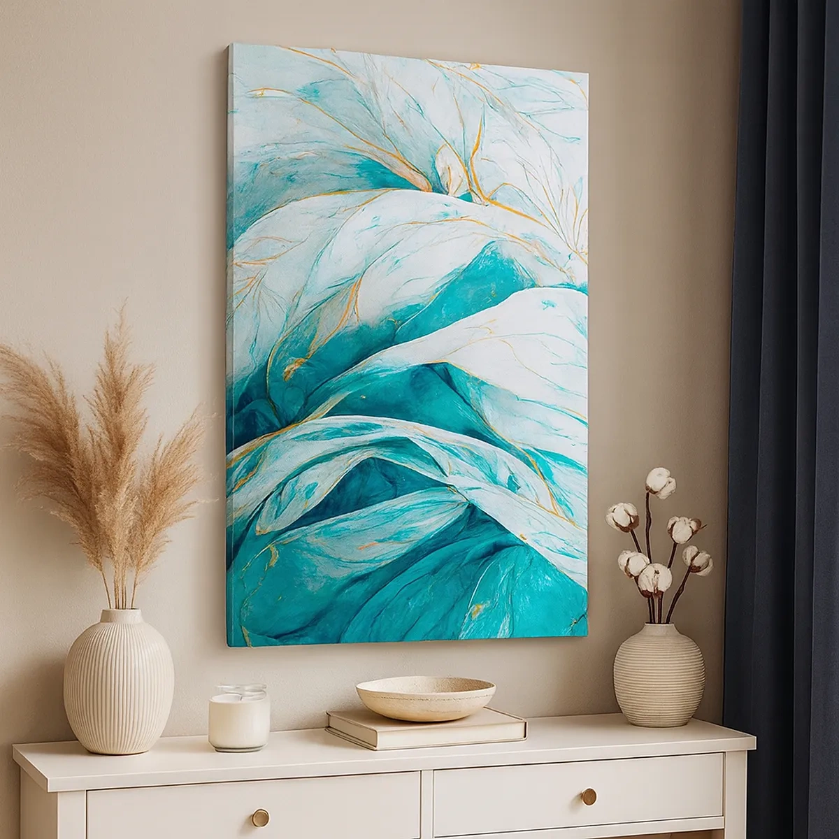 Obraz na plátně - Modrá abstrakce se zlatým motivem - 50x70 cm