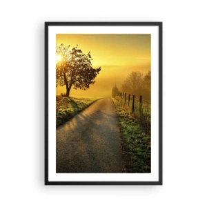 Plakát v černém rámu - Cesta mezi poli při východu slunce - 50x70cm - Medové odpoledne - Moderní nástěnná dekorace do obývacího pokoje a ložnice ARTTOR