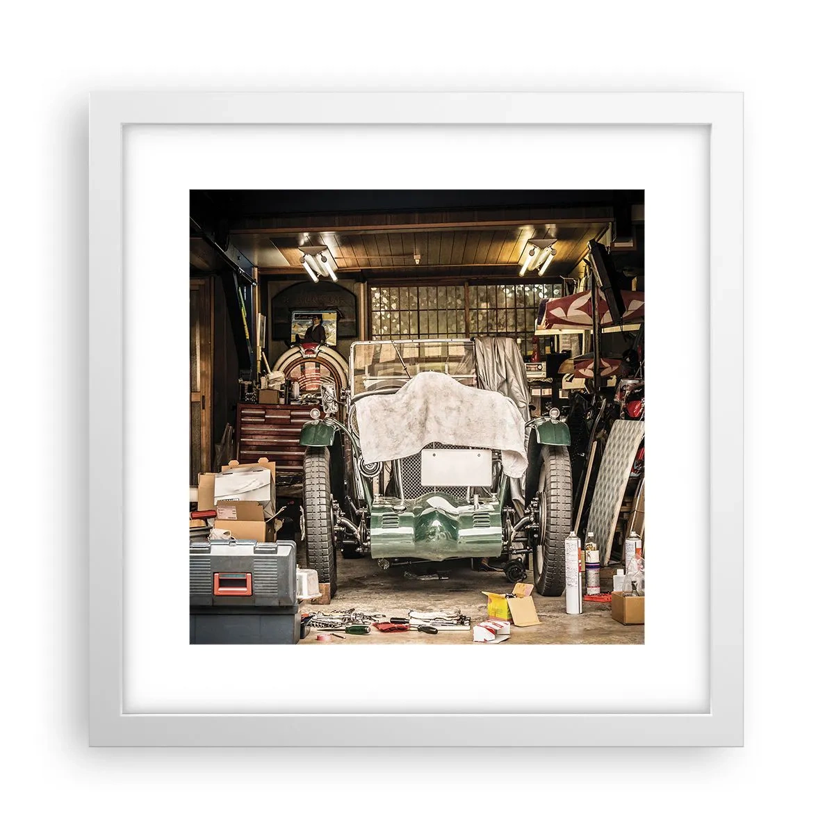 Plakát v bílém rámu - Zpět do minulosti - 30x30 cm