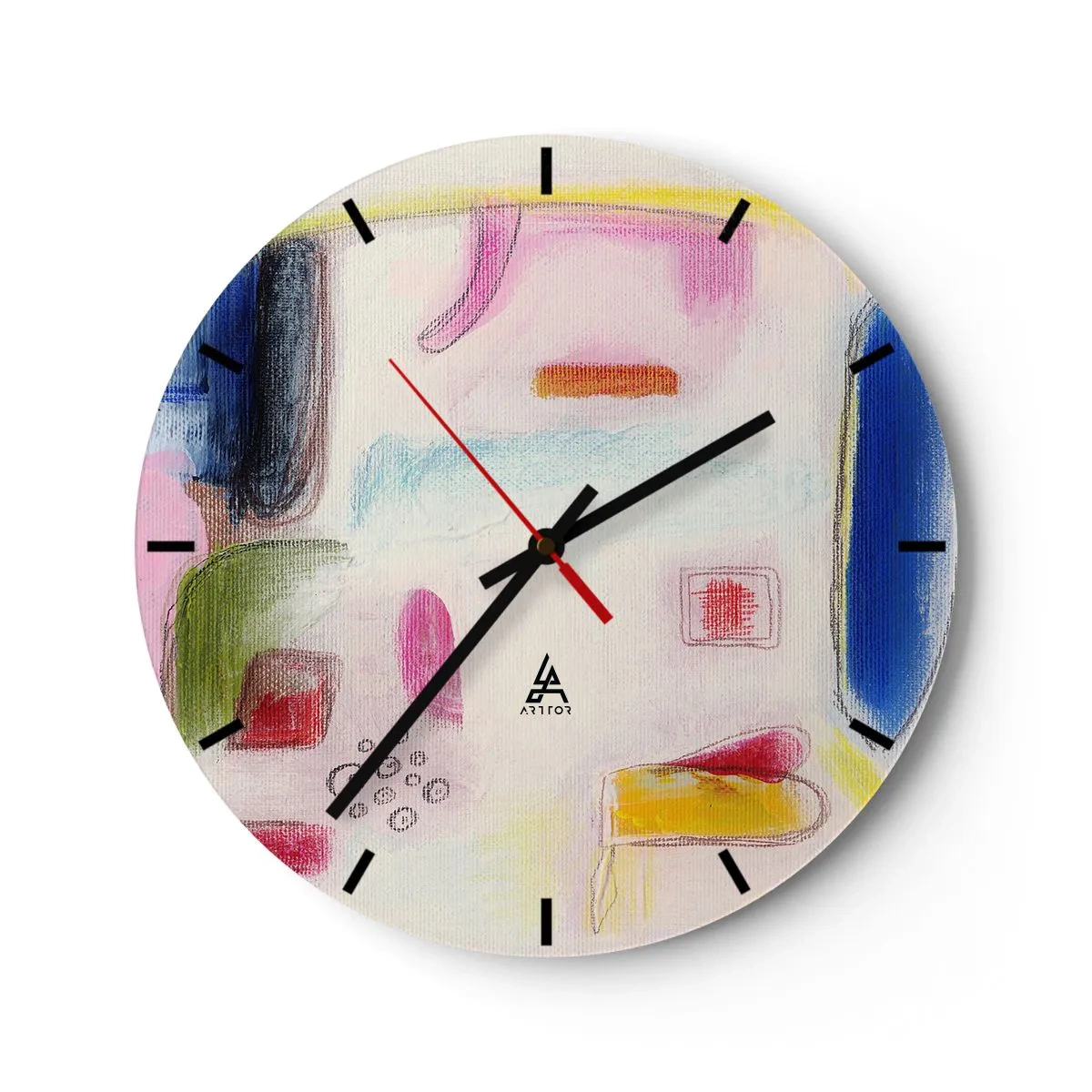 Nástěnné hodiny - Barevné abstraktní skvrny na světlém pozadí v malířském stylu - 30x30cm - Více konvexní než konkávní nebo ploché - Moderní nástěnná dekorace do obývacího pokoje, kuchyně a ložnice ARTTOR