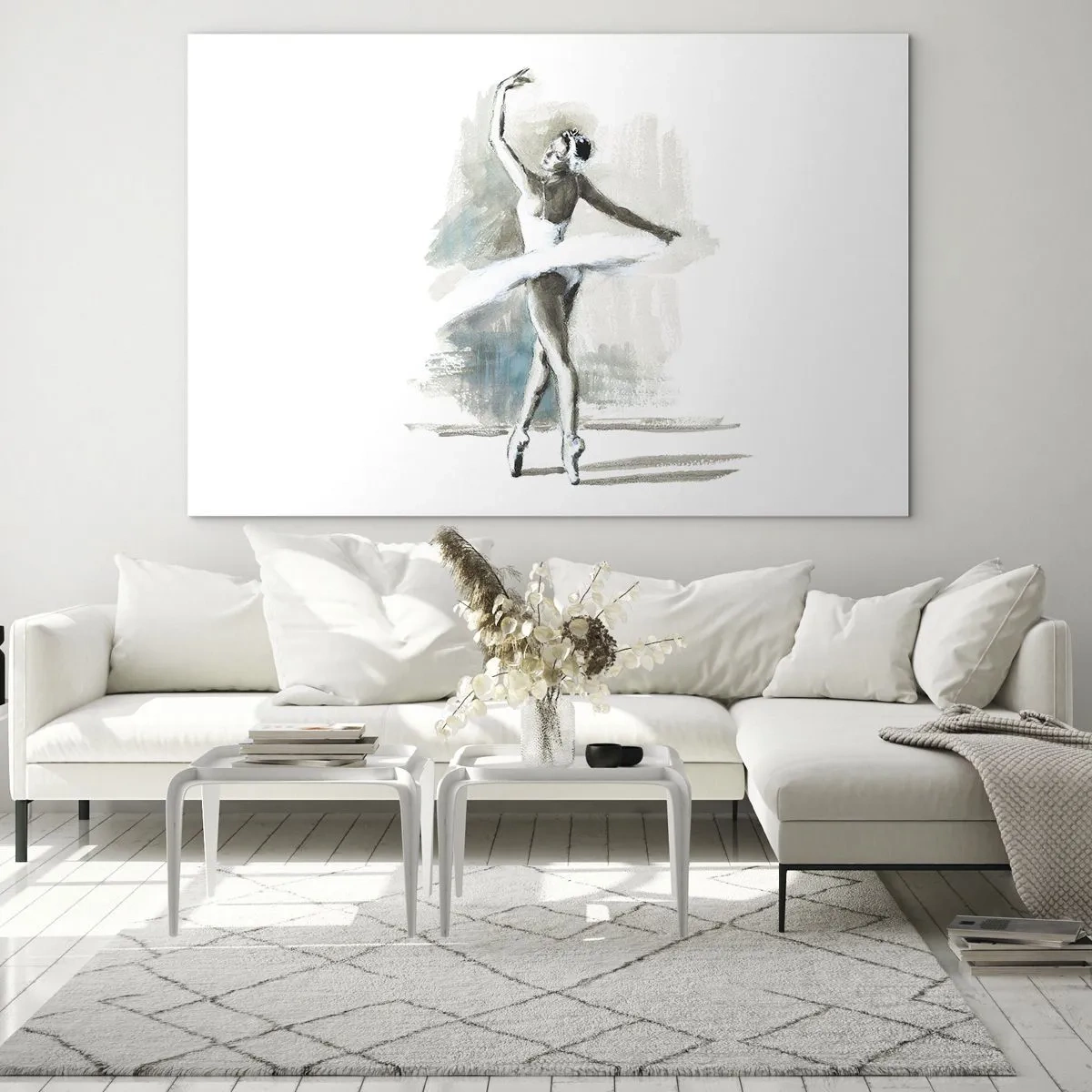 Obraz na skle - Baletka v klasické taneční póze - 70x50cm - Zakletá do labutě - Moderní nástěnná dekorace do obývacího pokoje a ložnice ARTTOR