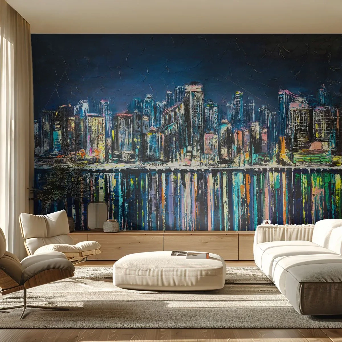 Fototapeta Samolepicí Deluxe Sticker - Kaskáda světel - Město, Architektura, Řeka - 250x175 cm