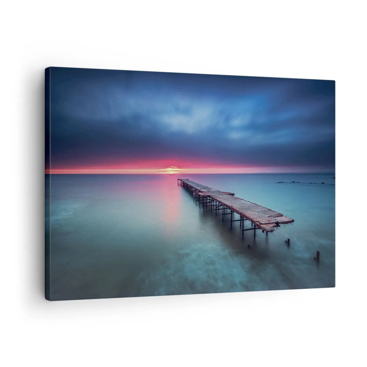 Obraz na plátně - Dřevěné molo vedoucí přímo k moři při západu slunce - 70x50cm - Mezi nebem a zemí - Moderní nástěnná dekorace do obývacího pokoje a ložnice ARTTOR