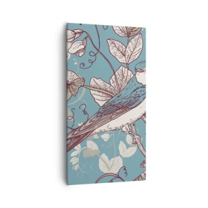 Obraz na plátně - Na bílém stromě ptáci a stříbrné listí - 55x100 cm