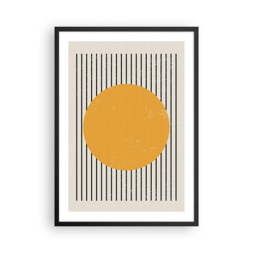 Plakát v černém rámu - Geometrická kompozice s oranžovým kruhem a čarami - 50x70cm - Síla jednoduchosti - Moderní nástěnná dekorace do obývacího pokoje a ložnice ARTTOR