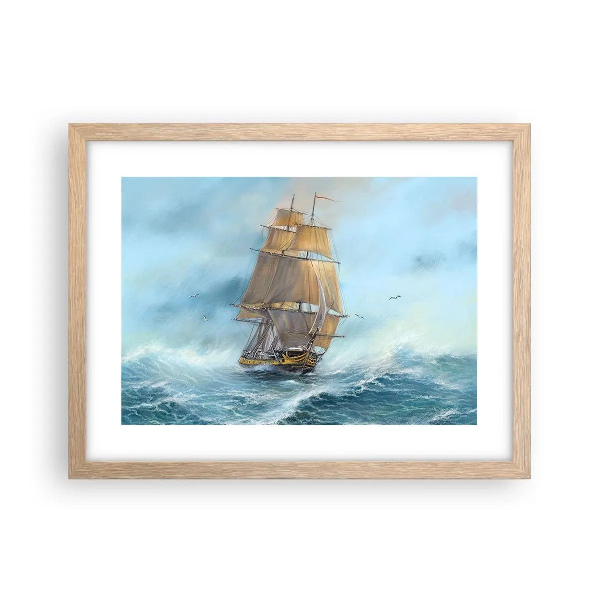 Plakát v rámu světlý dub - Běžící po vlnách - 40x30 cm