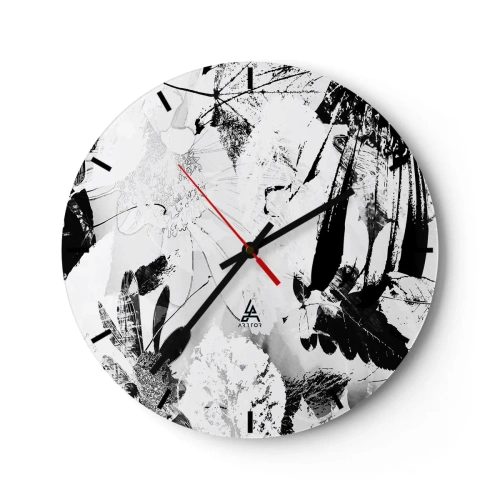 Nástěnné hodiny - Černobílý květinový a listový vzor v uměleckém stylu - 30x30cm - Podzim v negativu - Moderní nástěnná dekorace do obývacího pokoje, kuchyně a ložnice ARTTOR
