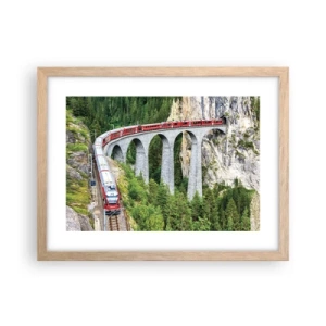 Plakát v rámu světlý dub - Horský výhled přímo z vlaku - 40x30 cm