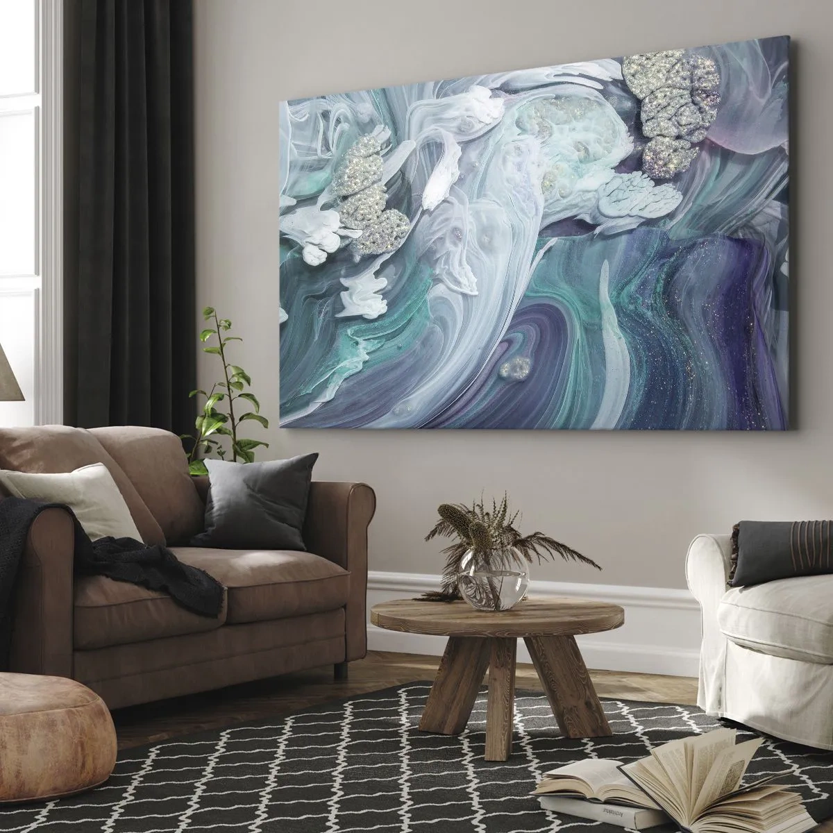Obraz na plátně - Abstraktní víry v odstínech modré a bílé - 70x50cm - Proudy modré - Moderní nástěnná dekorace do obývacího pokoje a ložnice ARTTOR