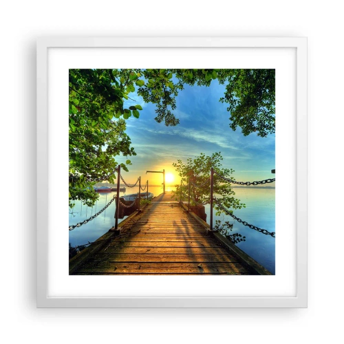 Plakát v bílém rámu - Západ u vody - 40x40 cm
