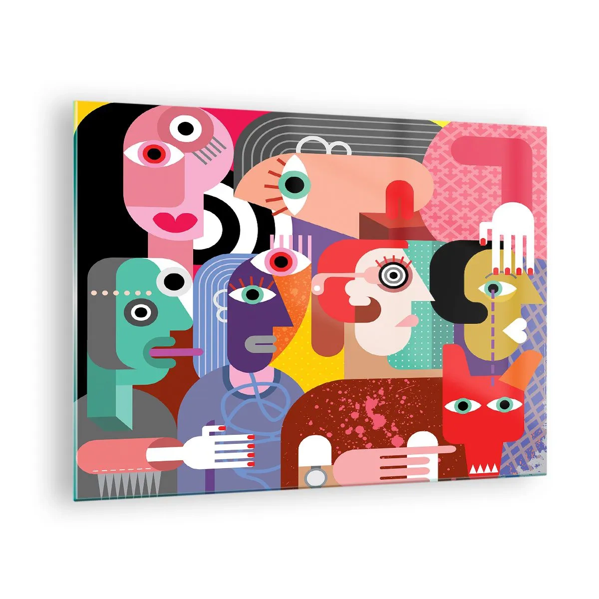 Obraz na skle - Abstraktní kompozice tváří v živých barvách - 70x50cm - My od pána Picassa - Moderní nástěnná dekorace do obývacího pokoje a ložnice ARTTOR