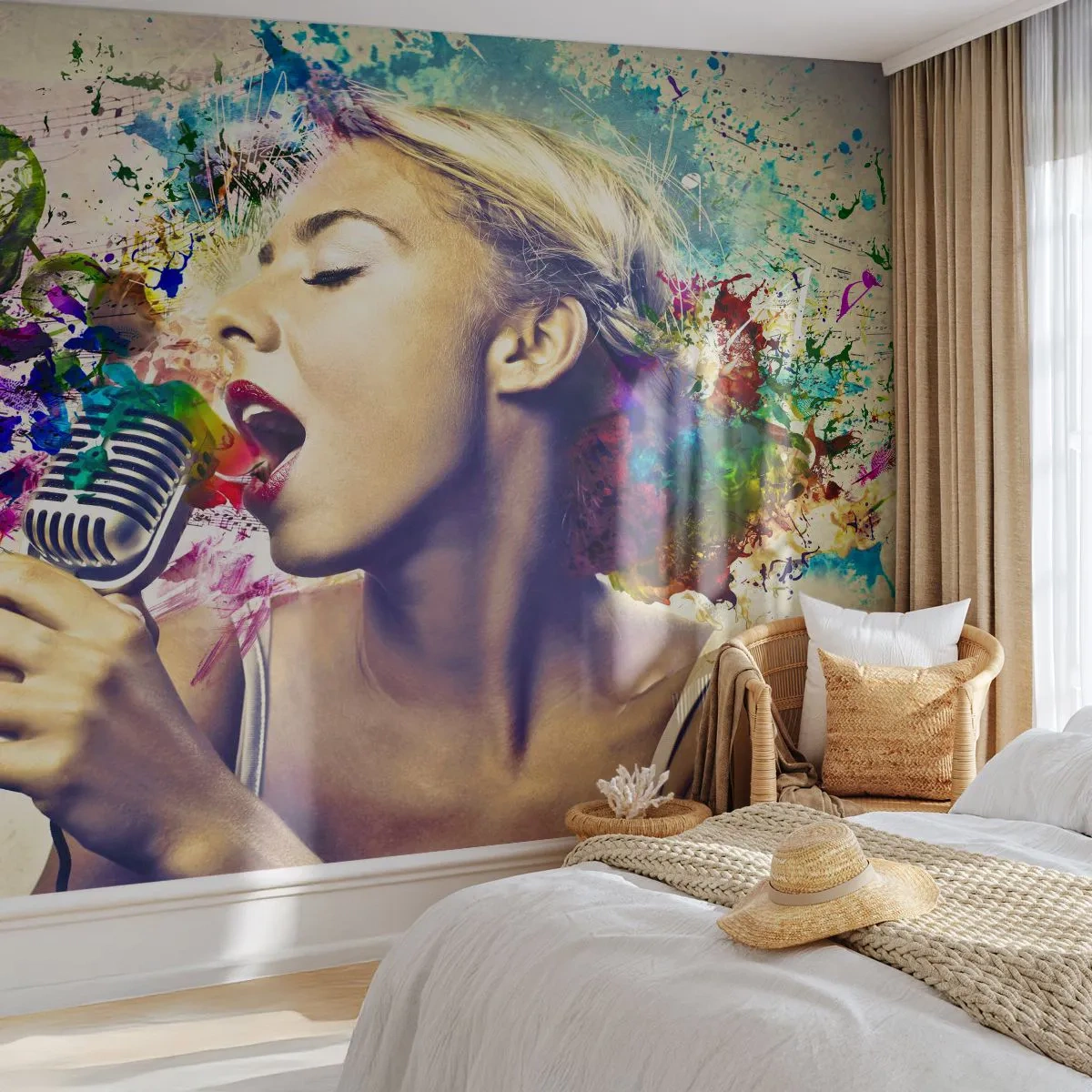 Fototapeta Samolepicí Deluxe Sticker - Pomalovat hlasem svět - Žena, Hudba, 3D - 250x175 cm