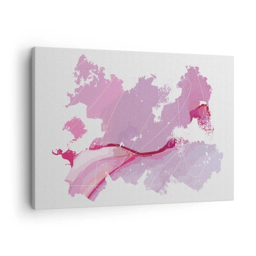 Obraz na plátně - Abstraktní mapa světa v odstínech růžové - 70x50cm - Mapa růžového světa - Moderní nástěnná dekorace do obývacího pokoje a ložnice ARTTOR