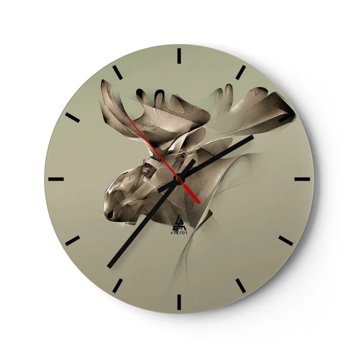 Nástěnné hodiny - Los s geometrickým vzorem na zeleném pozadí - 30x30cm - Jemná síla klidu - Moderní nástěnná dekorace do obývacího pokoje, kuchyně a ložnice ARTTOR