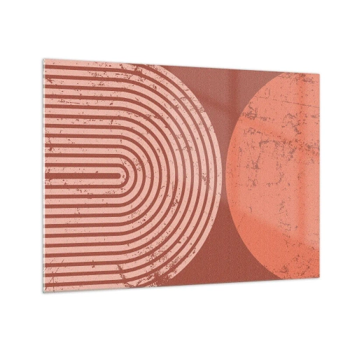 Obraz na skle - Geometrická rezavě zbarvená grafika s půlkruhem a kruhem - 70x50cm - Blízký vztah - Moderní nástěnná dekorace do obývacího pokoje a ložnice ARTTOR