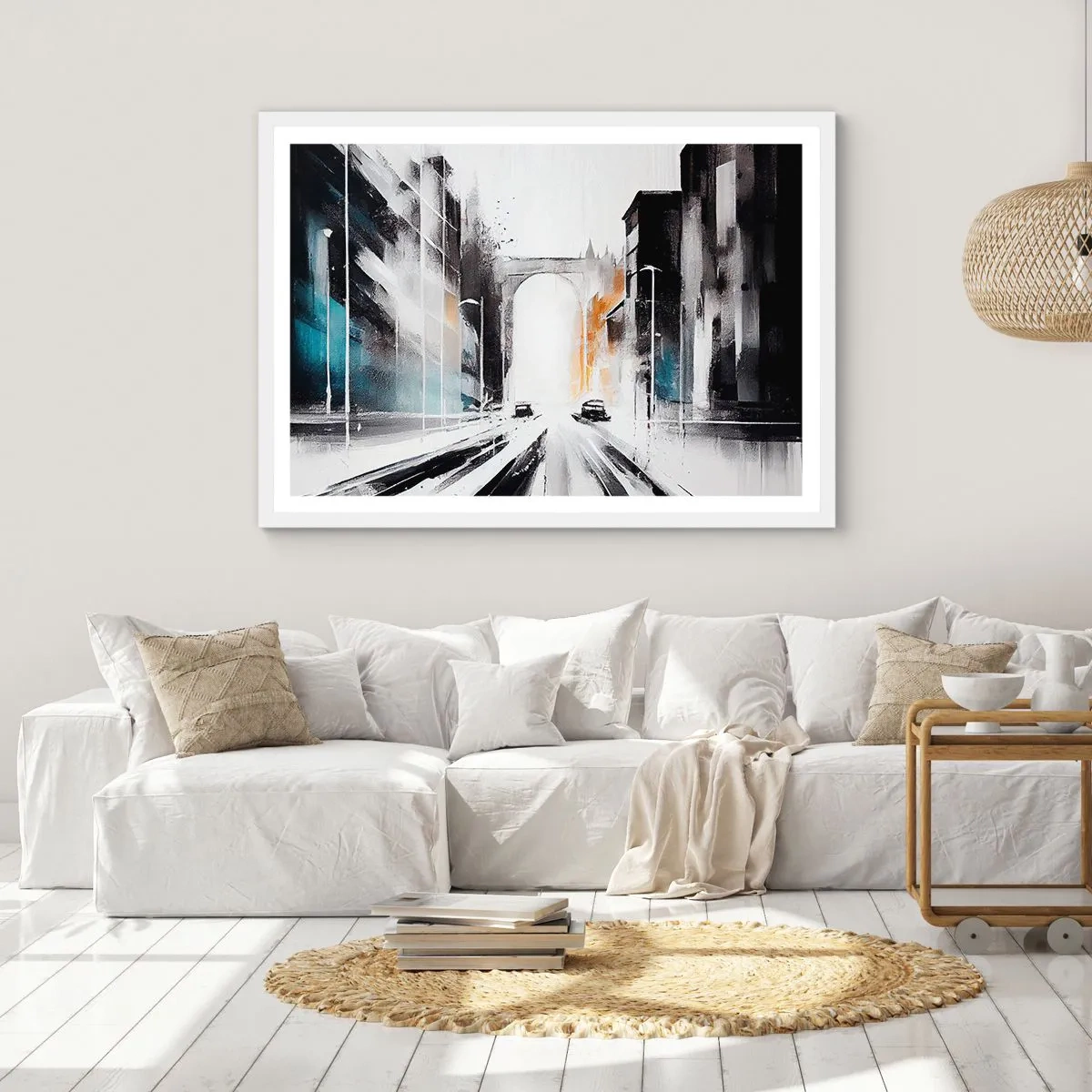 Plakát v bílém rámu - Studie města: architektura a pohyb - 70x50 cm