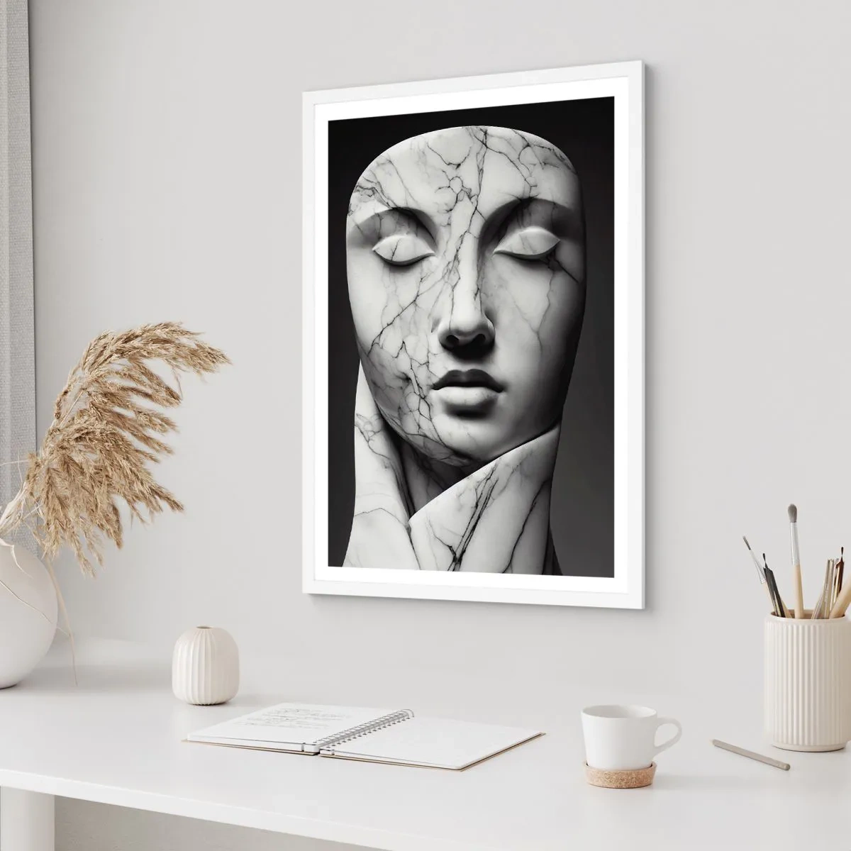 Plakát v bílém rámu - Mramorové tvary - 40x50 cm