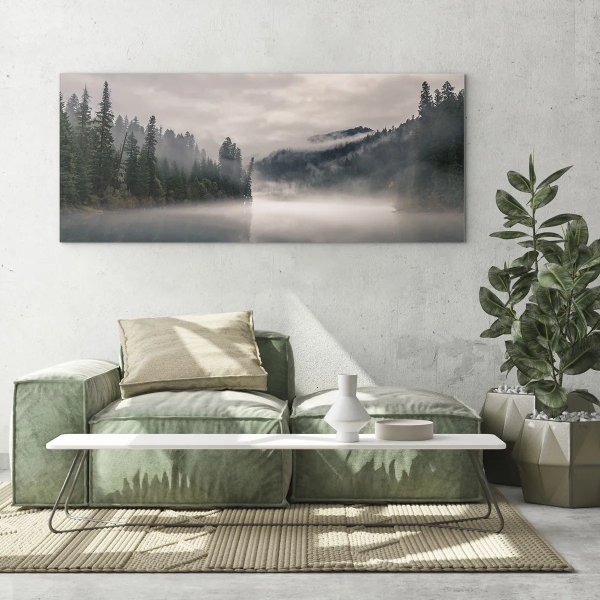 Obraz na skle - V zamyšlení, v mlze - 100x40 cm