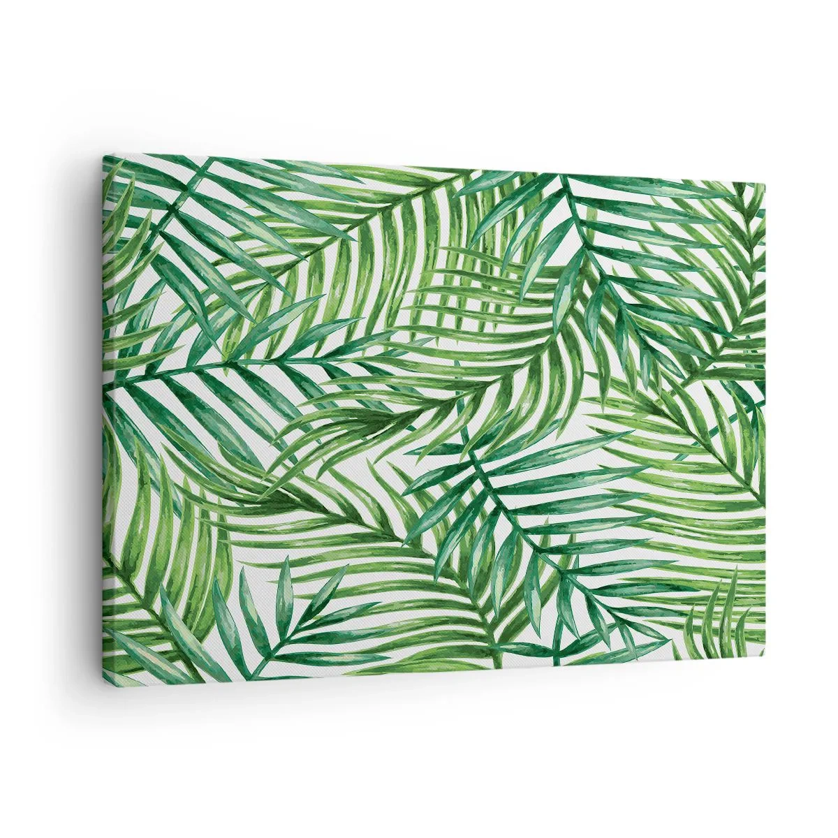 Obraz na plátně - Zelené tropické palmové listy na světlém pozadí - 70x50cm - Pod zeleným baldachýnem - Moderní nástěnná dekorace do obývacího pokoje a ložnice ARTTOR