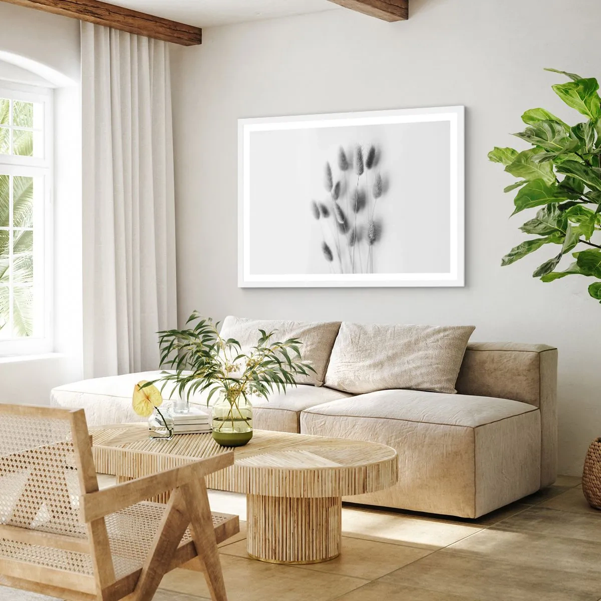 Plakát v bílém rámu - Její načechranost tráva - 100x70 cm