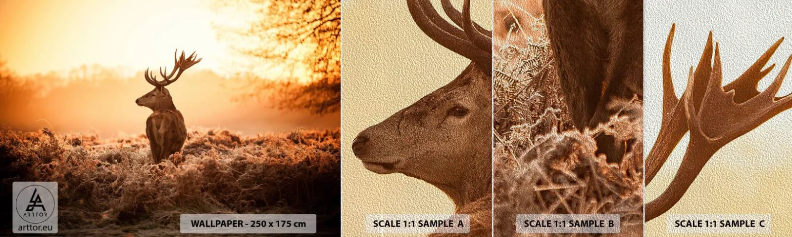 Vzor Fototapety Premium Sand - Pán na panství - Krajina, Jelen, Zvířata - 100x30 cm