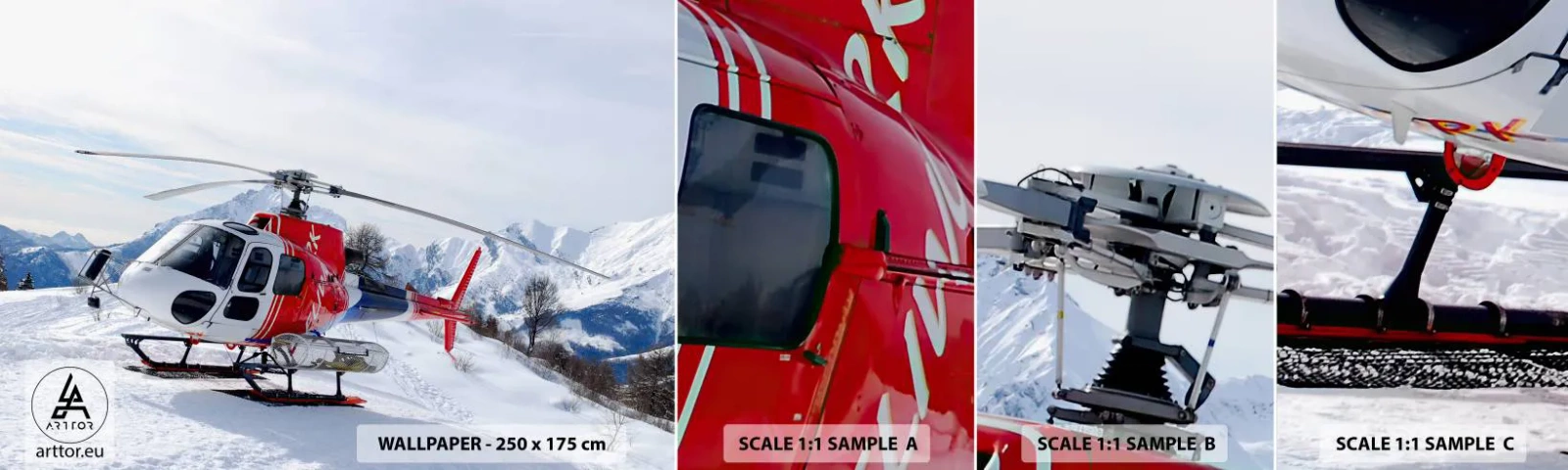 Fototapeta Vzorek Standard Eco - Vždy připraven - Helikoptéra, Krajina, Alpy - 100x30 cm