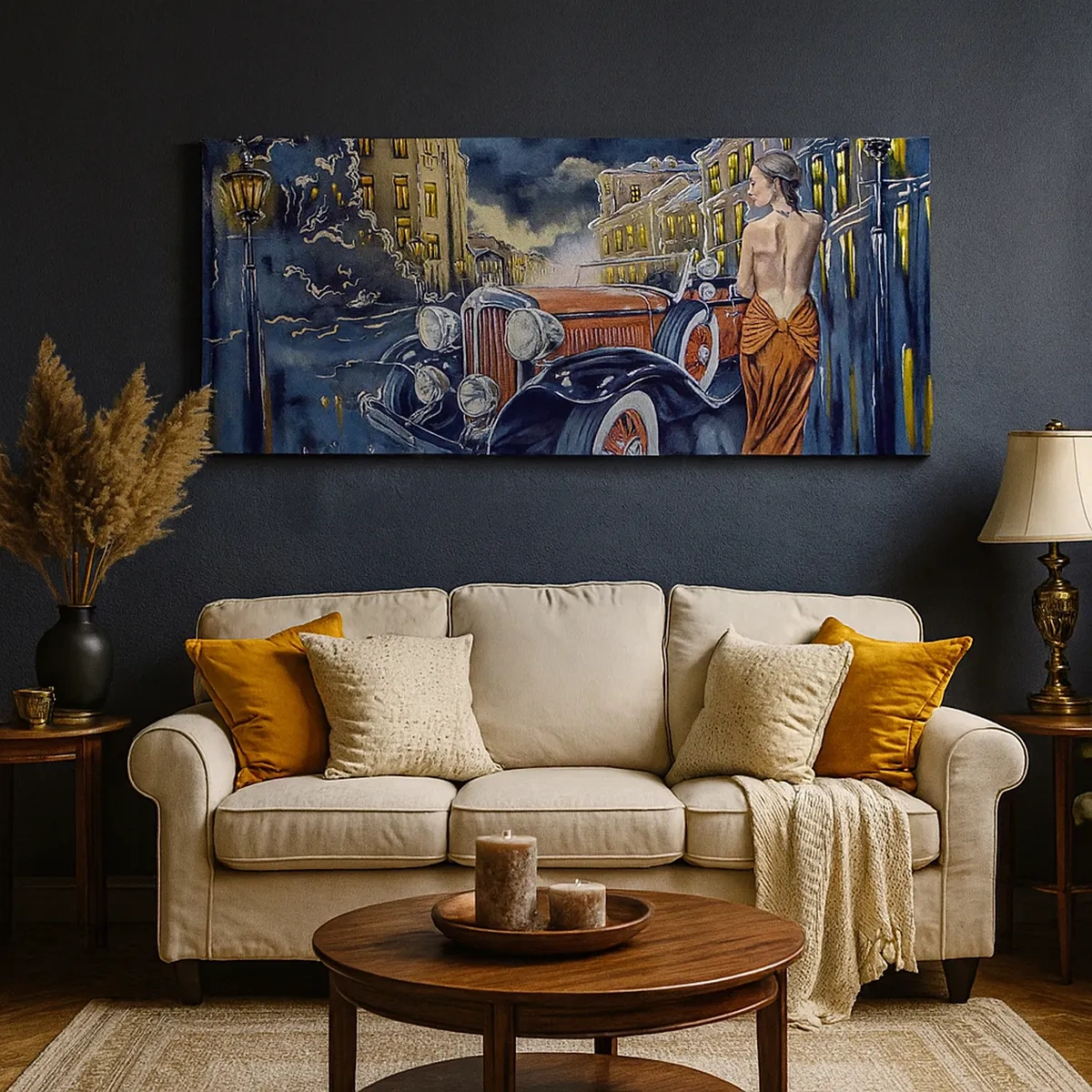 Obraz na plátně - Nokturno v modré a korálové - 30x30 cm