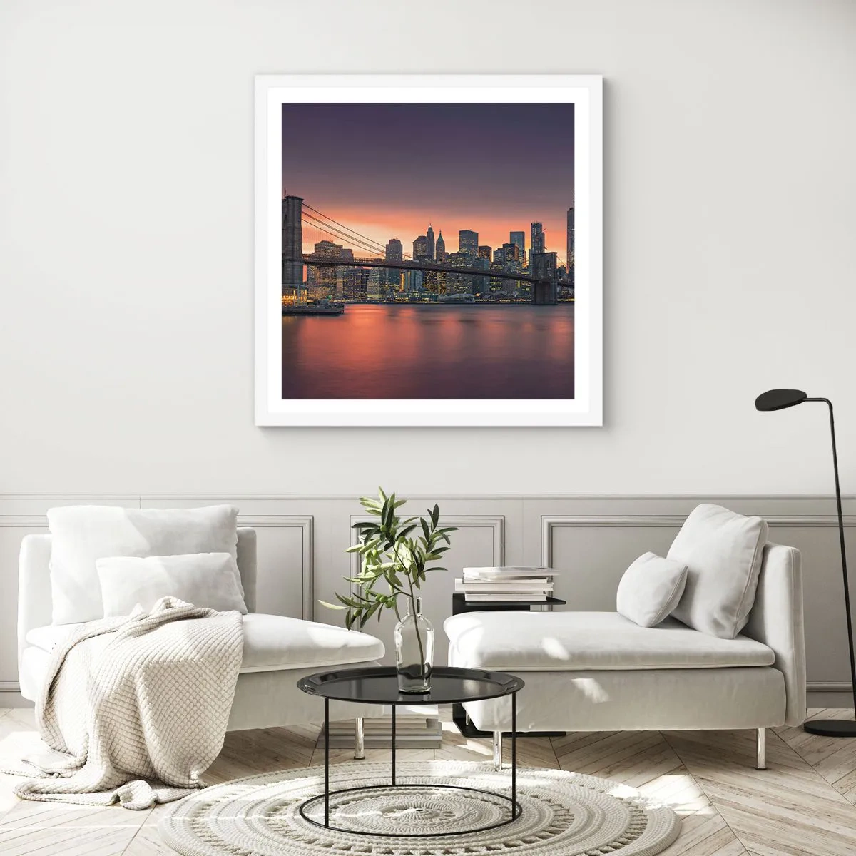 Plakát v bílém rámu - Ponořené do liliového ticha - 60x60 cm