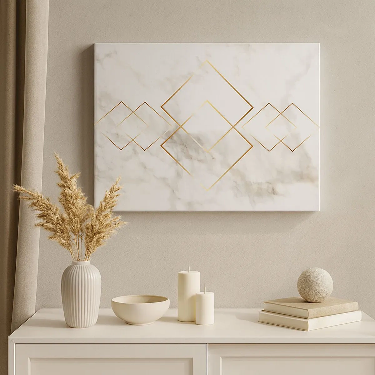 Obraz na plátně - Minimalistické zlaté kosočtverce na mramorovém pozadí - 70x50cm - Pohled na nekonečno - Moderní nástěnná dekorace do obývacího pokoje a ložnice ARTTOR