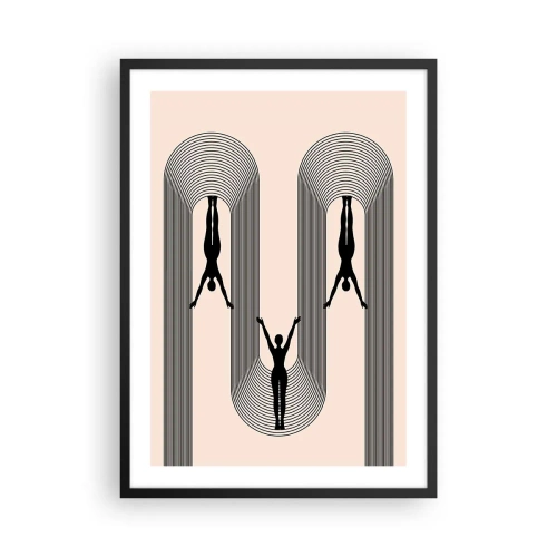 Plakát v černém rámu - Minimalistické siluety v geometrické kompozici - 50x70cm - Vzhůru nohama - Moderní nástěnná dekorace do obývacího pokoje a ložnice ARTTOR