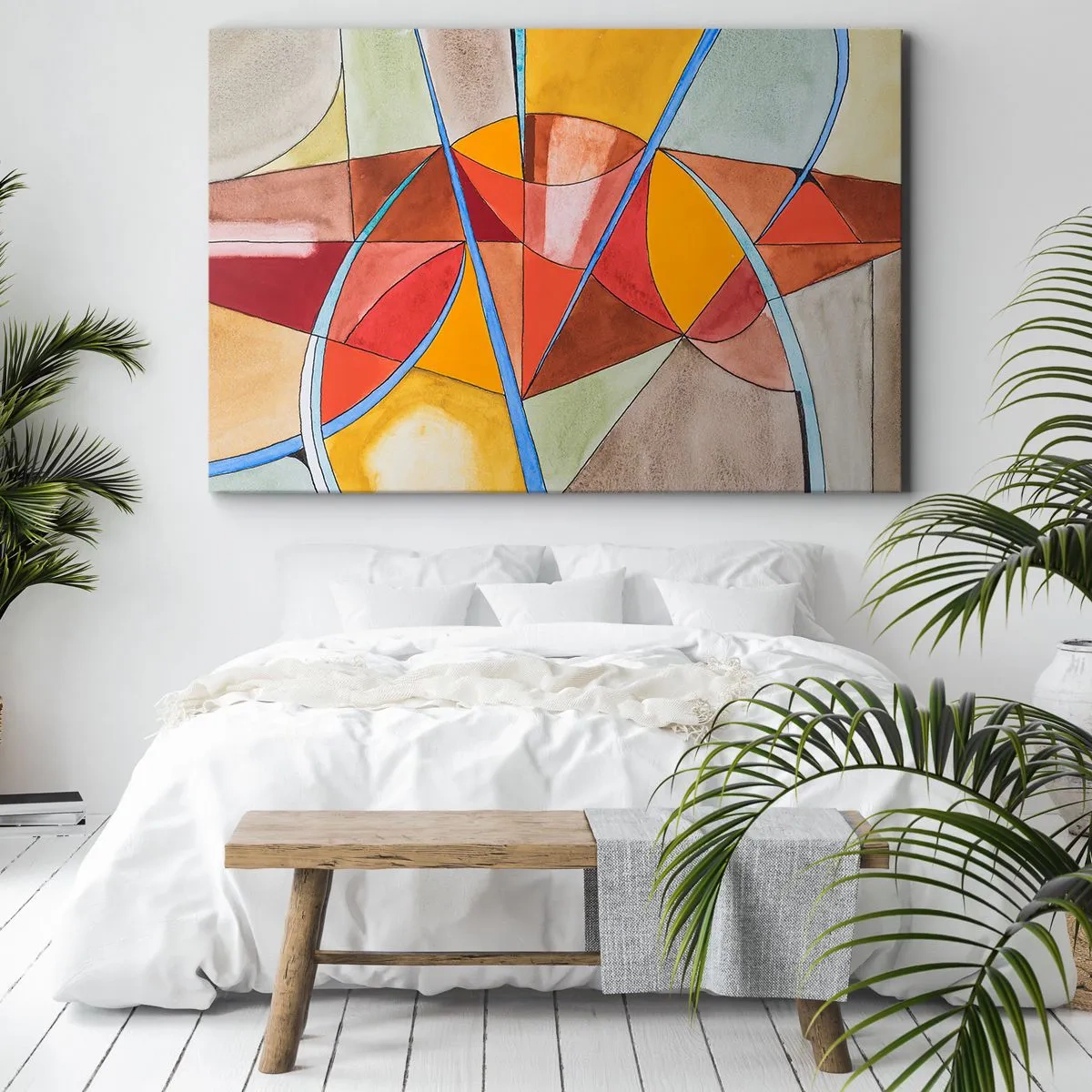 Obraz na plátně - Abstraktní kompozice v zářivých geometrických barvách. - 70x50cm - Kolotoč, kolotoč snů - Moderní nástěnná dekorace do obývacího pokoje a ložnice ARTTOR