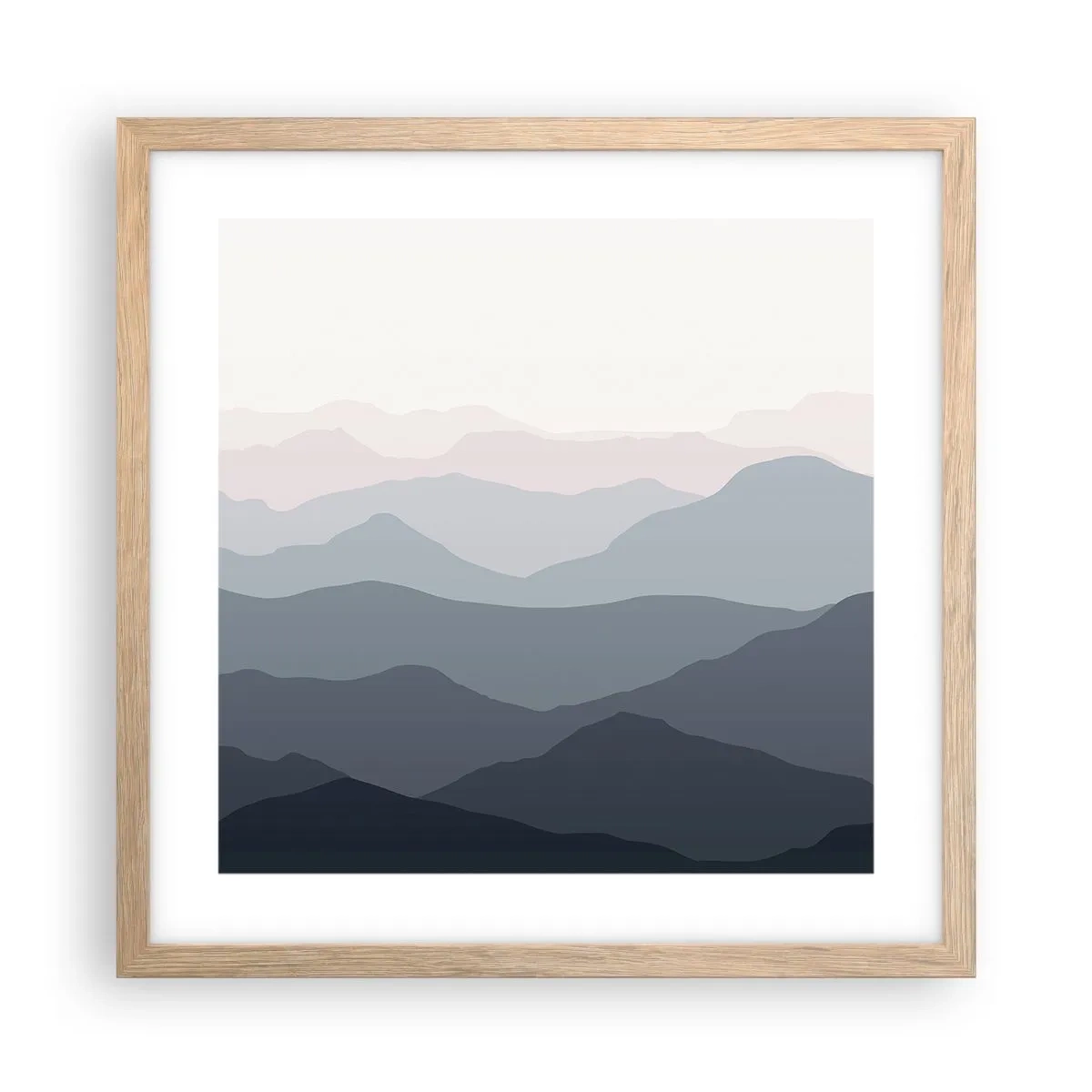Plakát v rámu světlý dub - Vlny hor - 40x40 cm