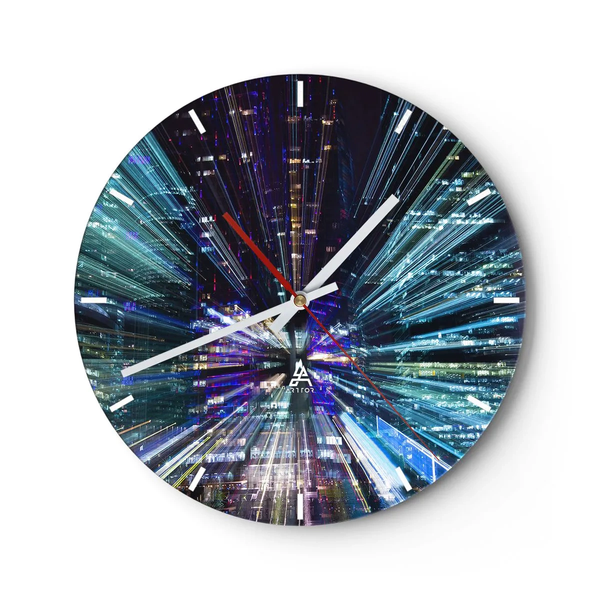 Nástěnné hodiny - Dynamická světla města vytvářející efekt rychlosti - 30x30cm - Přechod do hyperprostoru - Moderní nástěnná dekorace do obývacího pokoje, kuchyně a ložnice ARTTOR