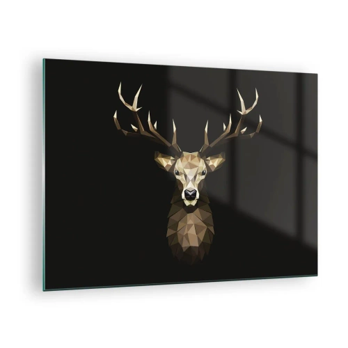 Obraz na skle - Geometrický jelen na černém pozadí - 70x50cm - Kubistický jelen - Moderní nástěnná dekorace do obývacího pokoje a ložnice ARTTOR