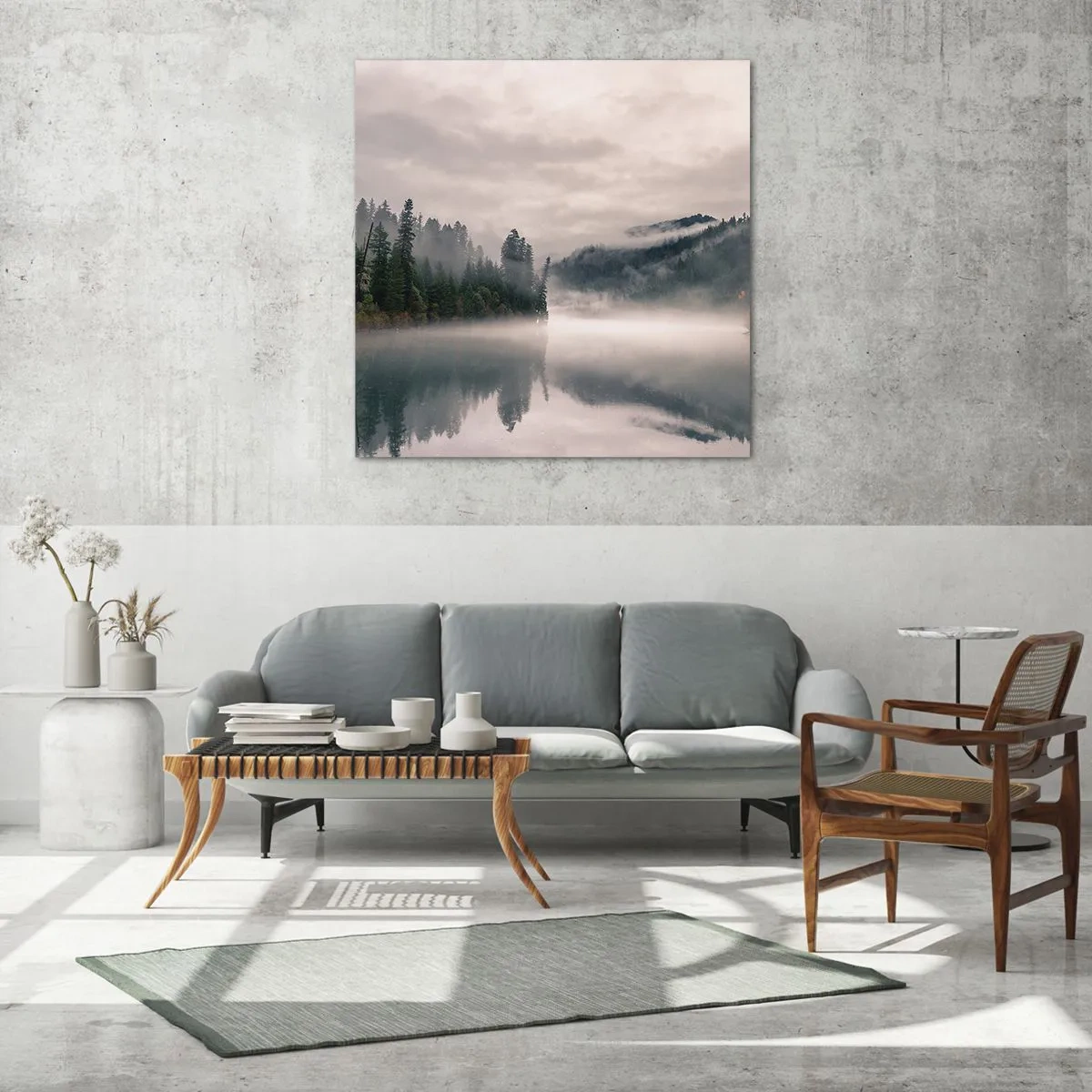 Obraz na skle - V zamyšlení, v mlze - 50x50 cm