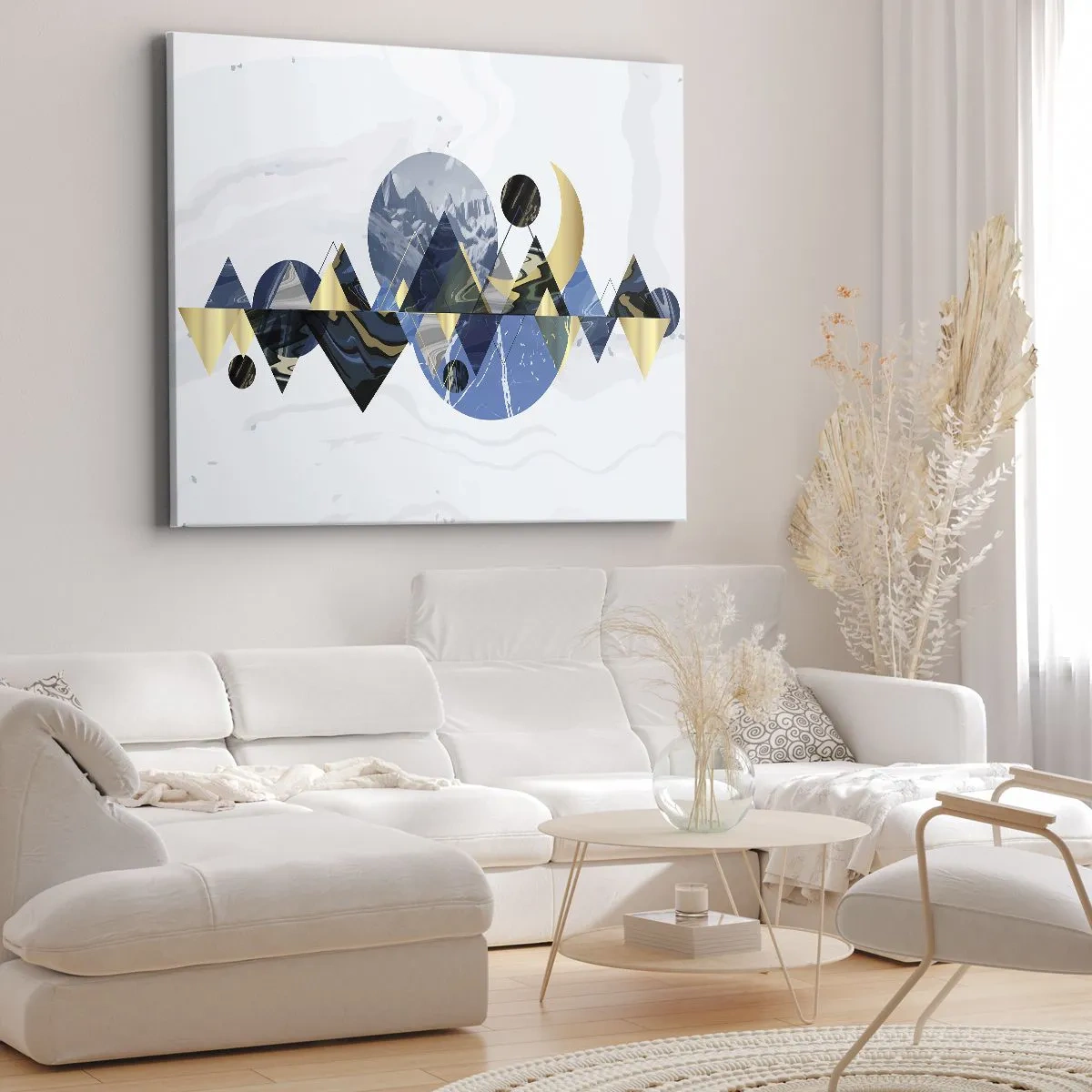 Obraz na plátně - Abstraktní geometrické vzory s horskými motivy - 70x50cm - Geometrická krajina - Moderní nástěnná dekorace do obývacího pokoje a ložnice ARTTOR
