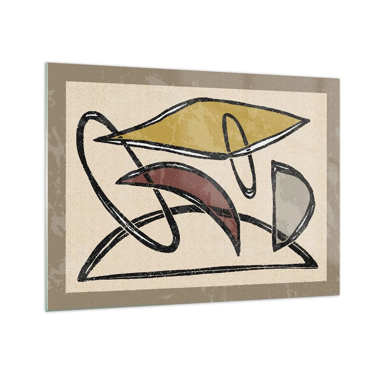 Obraz na skle - Geometrická abstrakce ve žluté a červené barvě - 70x50cm - Svisle a vodorovně - Moderní nástěnná dekorace do obývacího pokoje a ložnice ARTTOR
