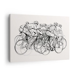 Obraz na plátně - Skupina cyklistů v pohybu v minimalistickém stylu - 70x50cm - Společně v týmu - Moderní nástěnná dekorace do obývacího pokoje a ložnice ARTTOR