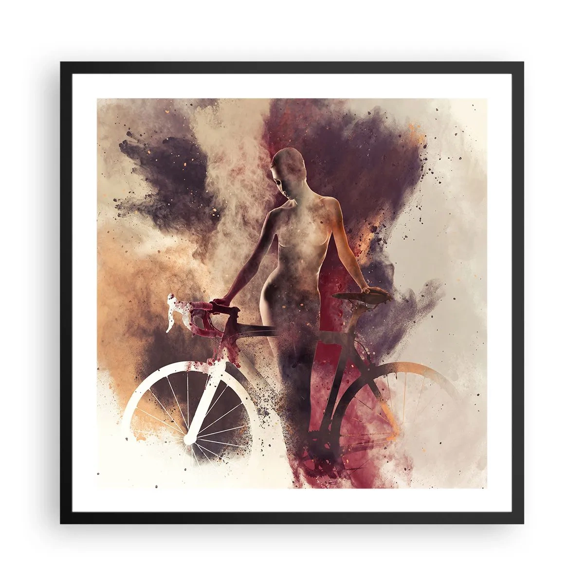 Plakát v černém rámu - Cyklistická duše v mramorových tvarech - 60x60 cm