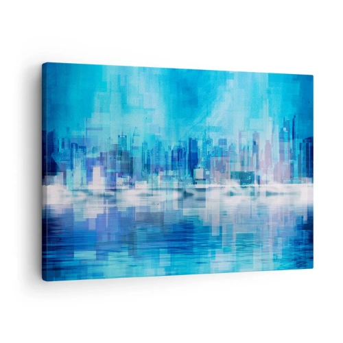 Obraz na plátně - Abstraktní panorama města v odstínech modré - 70x50cm - Utopené v modři - Moderní nástěnná dekorace do obývacího pokoje a ložnice ARTTOR