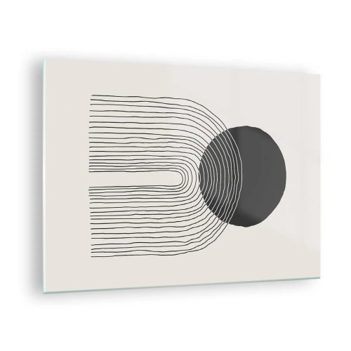 Obraz na skle - Minimalistická grafika s černým kruhem a čarami - 70x50cm - Chvění a jistota - Moderní nástěnná dekorace do obývacího pokoje a ložnice ARTTOR