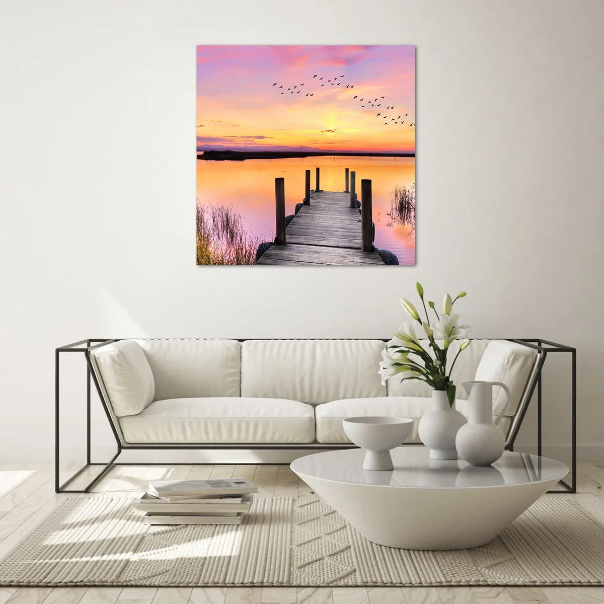 Obraz na skle - Fialové tiché svítání - 60x60 cm