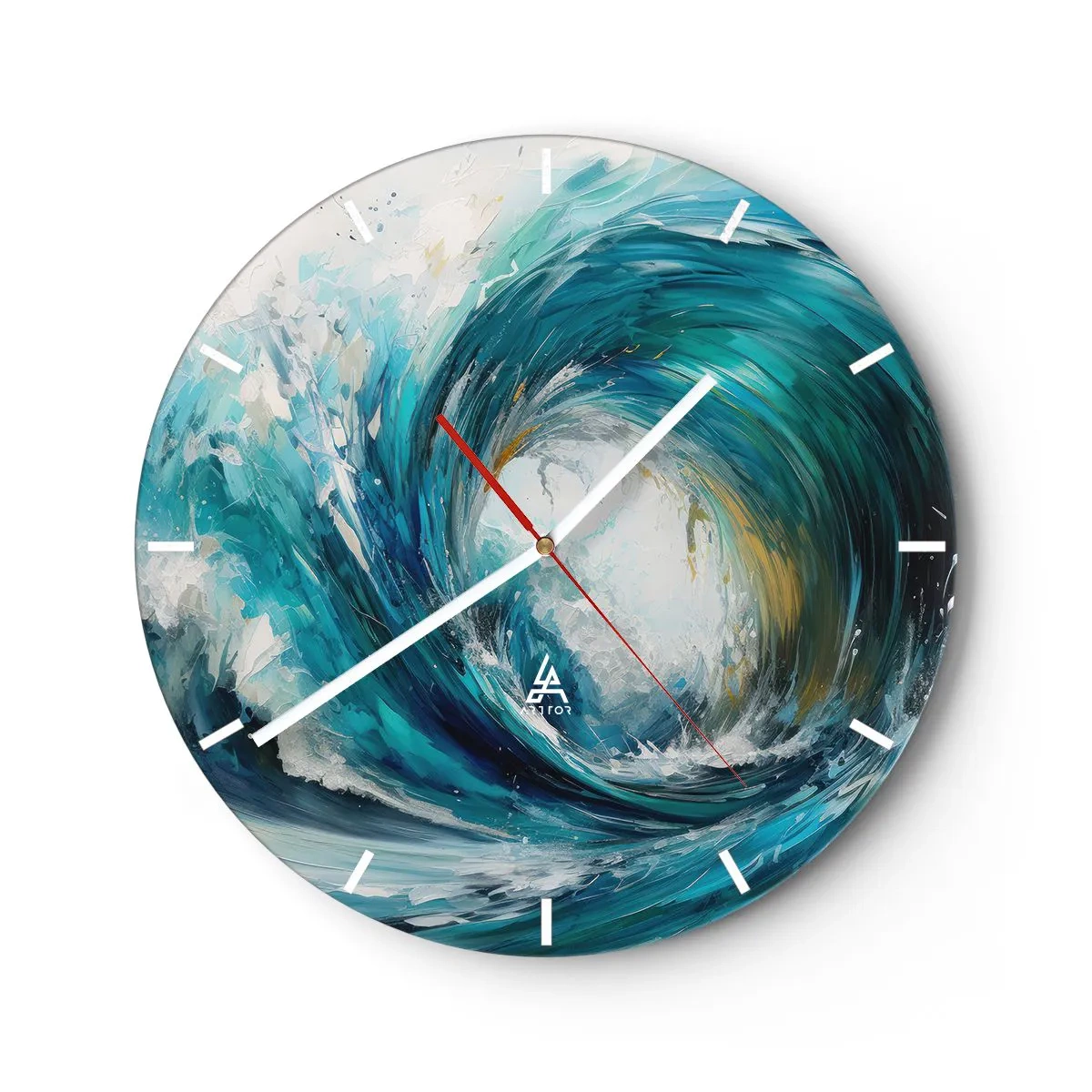 Nástěnné hodiny - Dynamická mořská vlna vířící v tyrkysových barvách - 30x30cm - Mořský portál - Moderní nástěnná dekorace do obývacího pokoje, kuchyně a ložnice ARTTOR