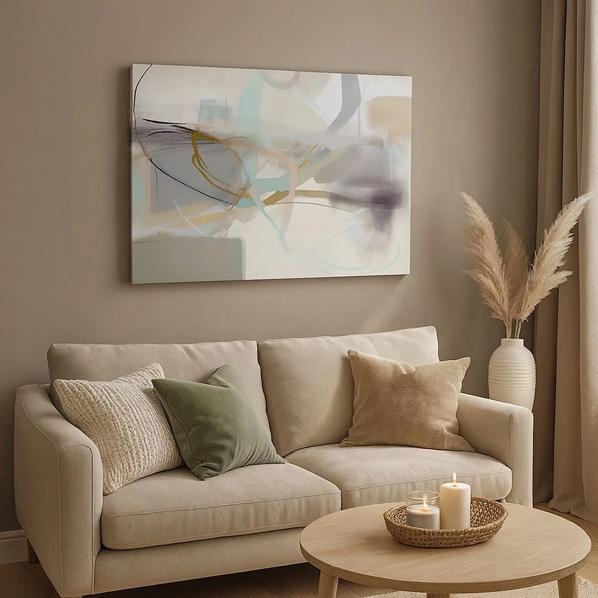 Obraz na plátně - Pastelová abstrakce s jemnými liniemi - 70x50cm - Mlhavá abstrakce - Moderní nástěnná dekorace do obývacího pokoje a ložnice ARTTOR