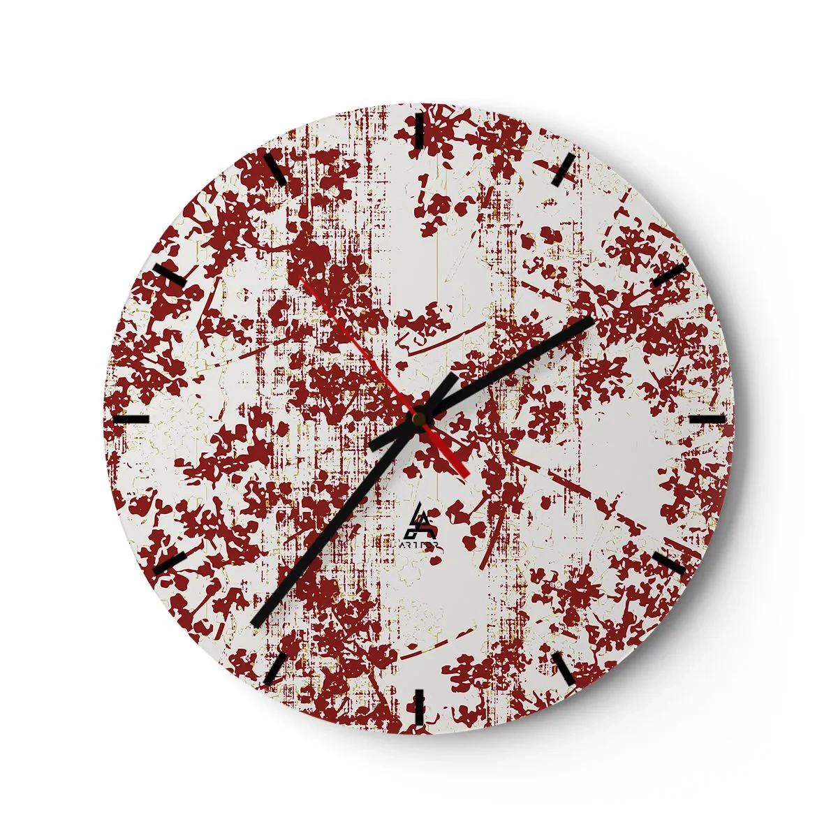 Nástěnné hodiny - Červený květinový vzor na bílém pozadí ve vintage stylu - 30x30cm - Staré kaliko - Moderní nástěnná dekorace do obývacího pokoje, kuchyně a ložnice ARTTOR