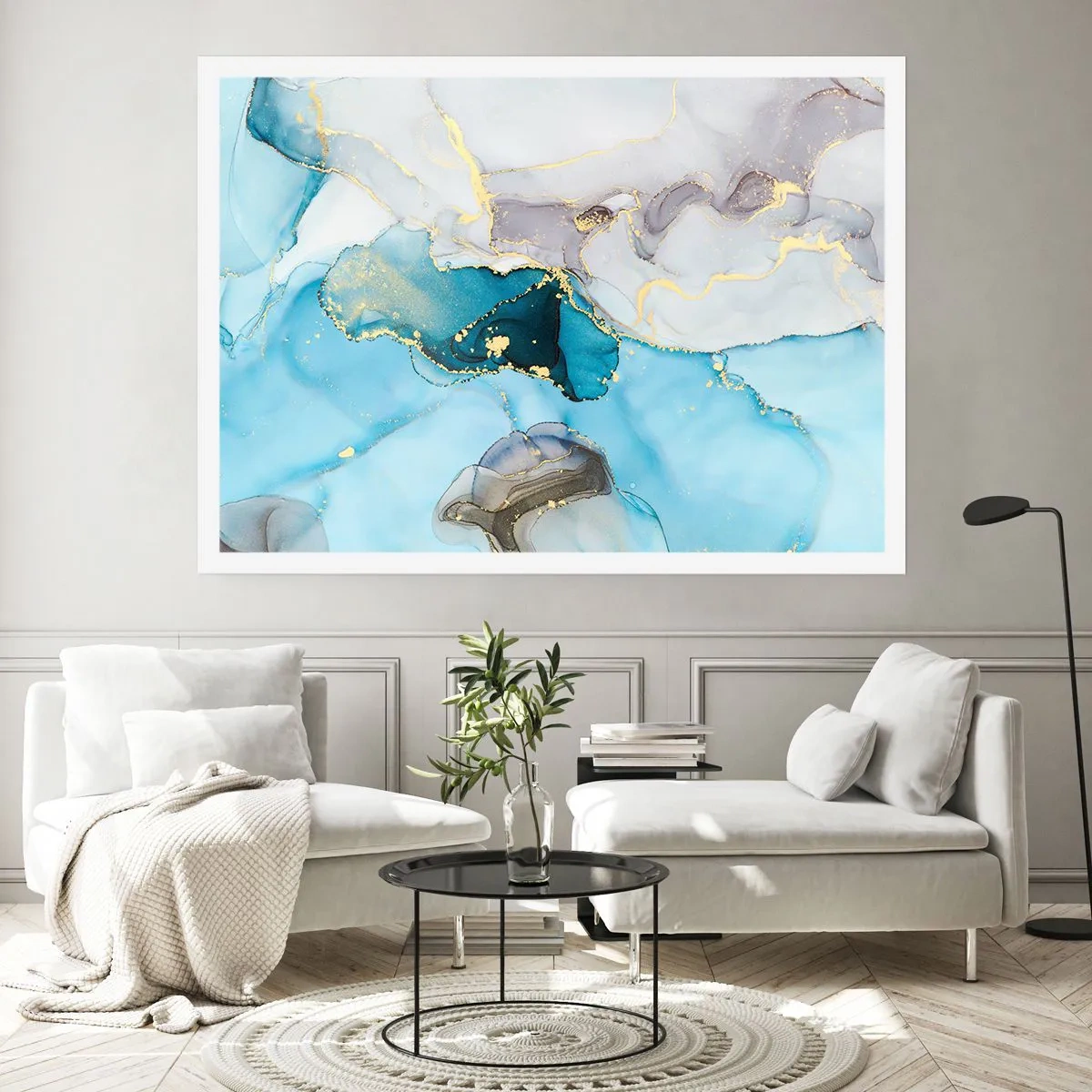 Plakát - Studie o setkání šedé a tyrkysové - 100x70 cm