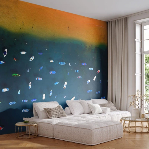 Fototapeta Samolepicí Deluxe Sticker - Prázdninová hra - Lodě, Pláž, Pobřeží - 250x175 cm